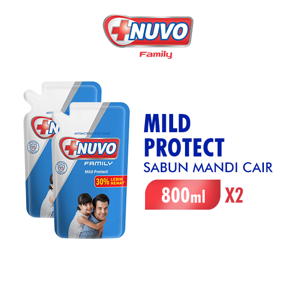 [Paket isi 2] NUVO Family Sabun Mandi Cair Mild Protect Pouch 800ml