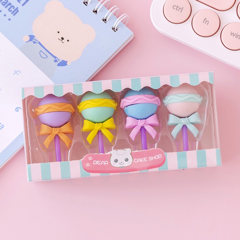 Penghapus 4 Pcs / Set Lucu Bentuk Es Krim Karet Hapus Lolipop Donat Pensil Karakter Sweet Eraser Anak Sekolah Karakter 4pcs Bentuk Makanan Donut Ice Cream BRG