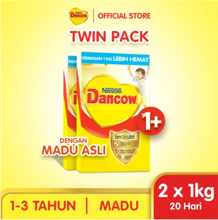 Nestlé DANCOW 1+ Madu Susu Pertumbuhan Anak 1-3 Tahun Box Bundle 2x1Kg