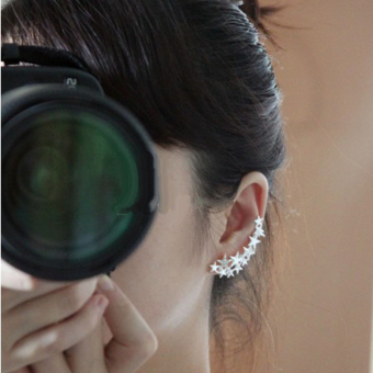 1 Pair Mode Silver Star Ear Tulang Clip ON EAR Cuff Anting Tidak Ada Pierce