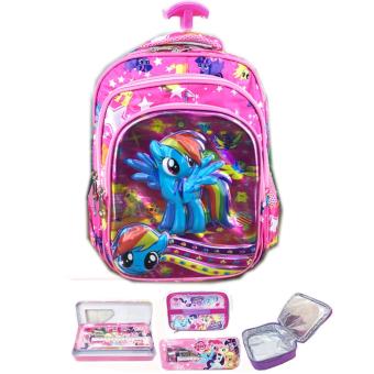 BGC 5 Dimensi Gambar Rubah2 My Little Pony Tas Troley Anak Sekolah TK 3 Kantung IMPORT