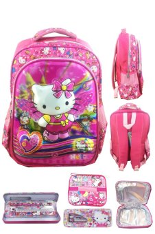 BGC 5 Dimensi Kitty Can Dance Tas Ransel Anak Sekolah SD IMPORT + Lunch Bag Aluminium Tahan Panas + Kotak Pensil Alat Tulis - Full Motif Kitty ...