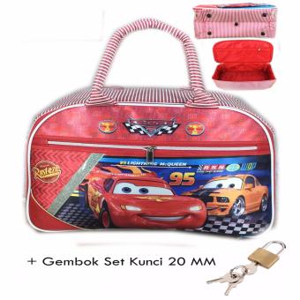 BGC Travel Bag Kanvas 2 Sleting Gliter Cars Lightning McQueen Race + Set Gembok Kunci 20mm