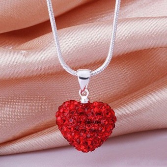 Fashion Heart Crystal 925 Sterling Silver Snake Chain Pendant Necklace Jewelry ...