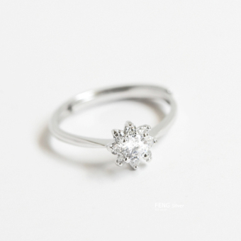 Fengzhiyin S925 Bertatah Berlian Meihua Versi Jepang Dan Korea Cincin Kawin Murni Perak Cincin