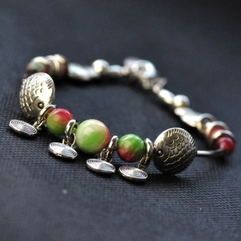 Gaya Oriental 435c Retro Apple ID Batu Perak Gelang Kaki Giok