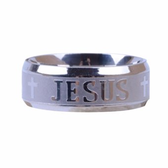 Titanium Steel Dropshipping Jesus Cross Letter Bible Wedding Band Ring Silver intl .