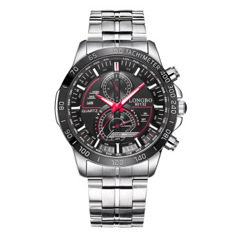 LONGBO Pria Stainless Steel Tahan Air Jam Tangan Olahraga Kuarsa (Hitam)
