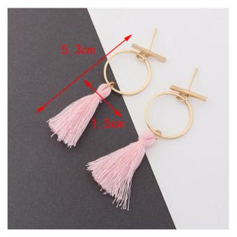 LRC Anting Elegant Tassel Decorated Circular Ring Shape Earrings .