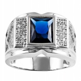Mens Fashion 18 K Berlapis Emas Putih Sapphire Blue CZ Cincin Pernikahan USA Ukuran 8-15-Intl Januari 2019 - 2 Mens Fashion 18 K Berlapis Emas Putih Sapphire Blue CZ Cincin Pernikahan USA Ukuran 8-15-Intl - 2