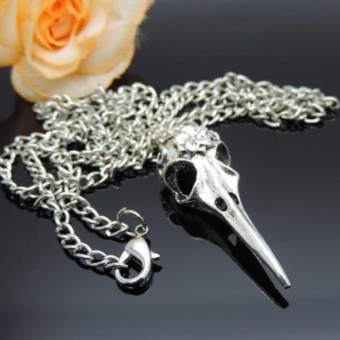 Moonar Punk Retro Burung Tengkorak Kalung Liontin Kepala Burung Crow Sweater Rantai Antique Silver Skull Skeleton