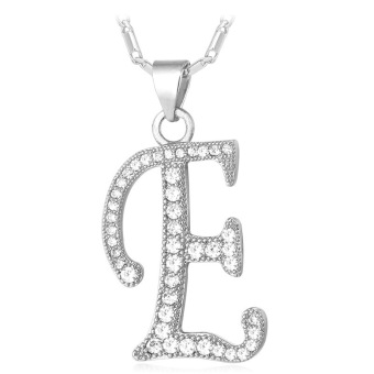 U7 Huruf E Inisial Pasangan Kalung Kubik Zirkonia Berlapis Platinum Fashion Wanita/Pria Hadiah Perhiasan