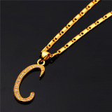... U7 Kalung Awal Abjad C Pasangan Kubik Zirkonia 18 KB Nyata Emas Berlapis Fashion Wanita/ ...