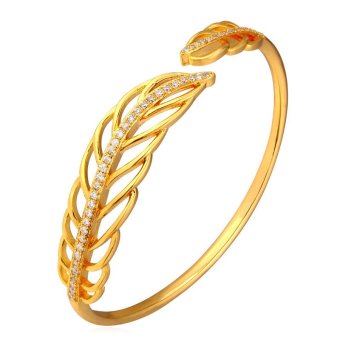 U7 Romantis Daun Manset Gelang Kubik Zirkonia 18 KB Nyata Emas Berlapis Fashion Wanita Hadiah Perhiasan