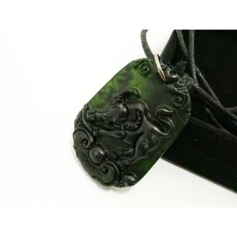 VeE Kalung Liontin Batu Giok Hitam Bergambar Shio Kerbau - Kalung Terapi Kesehatan
