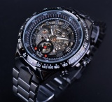 Gambar Produk Rinci WINNER Black Dial Stainless Steel Horloge Merek Mewah Jam Tangan Pria Otomatis Skeleton Sport Style Watch Clock Men Militer Watch- INTL ...
