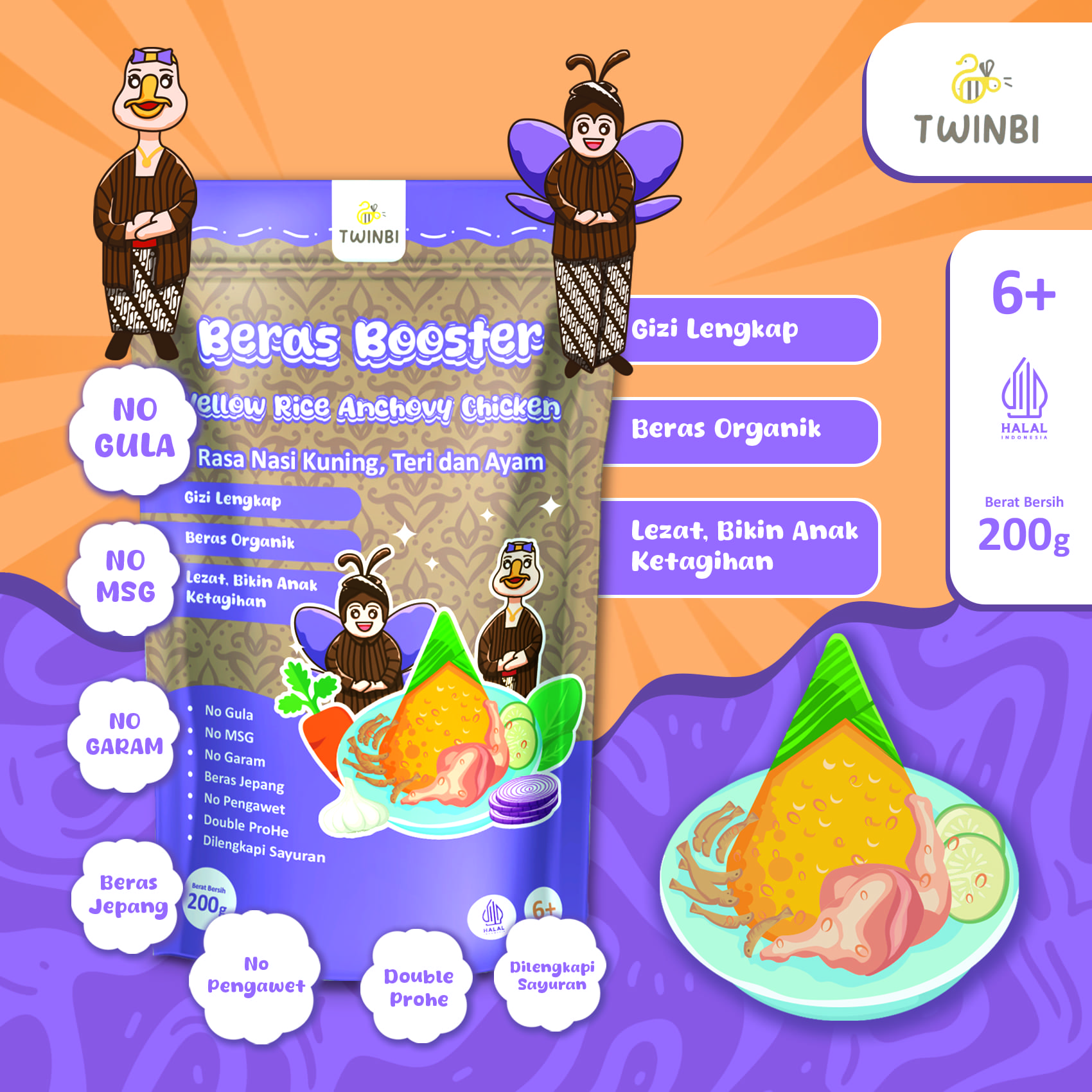 MPASI Bayi Nasi Instan BB Booster Rice Rasa Nusantara Double Protein - Beras Nasi Instant BB Boster - No Pengawet - No MSG - Twinbi by Maskit
