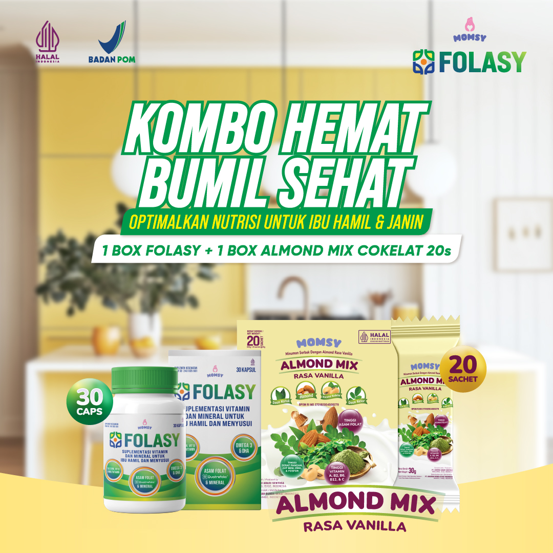 MOMSY- FOLASY [Folat Aktif] 30kapsul x Almond Mix Vanilla 20sachet