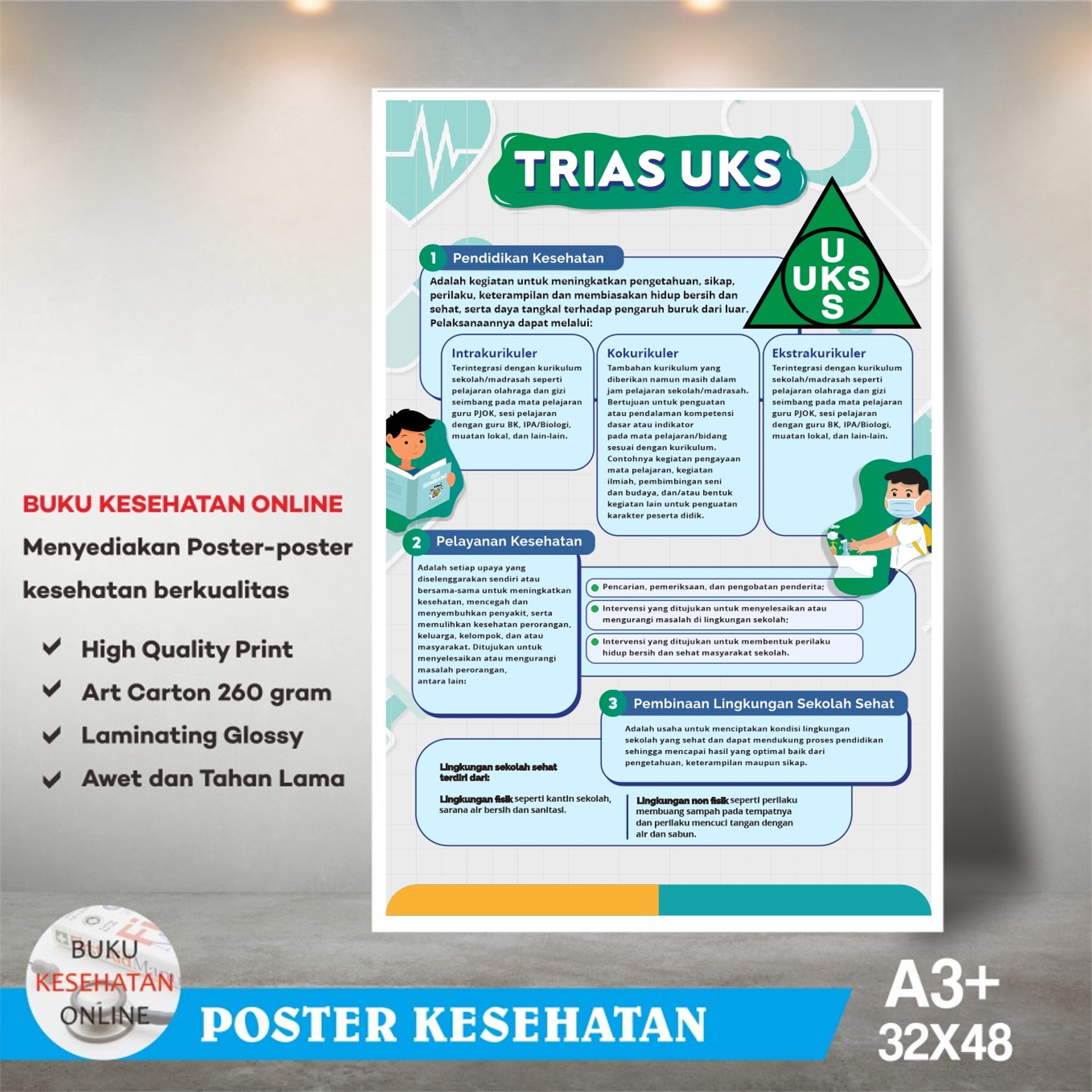 Poster Kesehatan - TRIAS UKS Tri Program Usaha Kesehatan Sekolah - Laminating Glossy