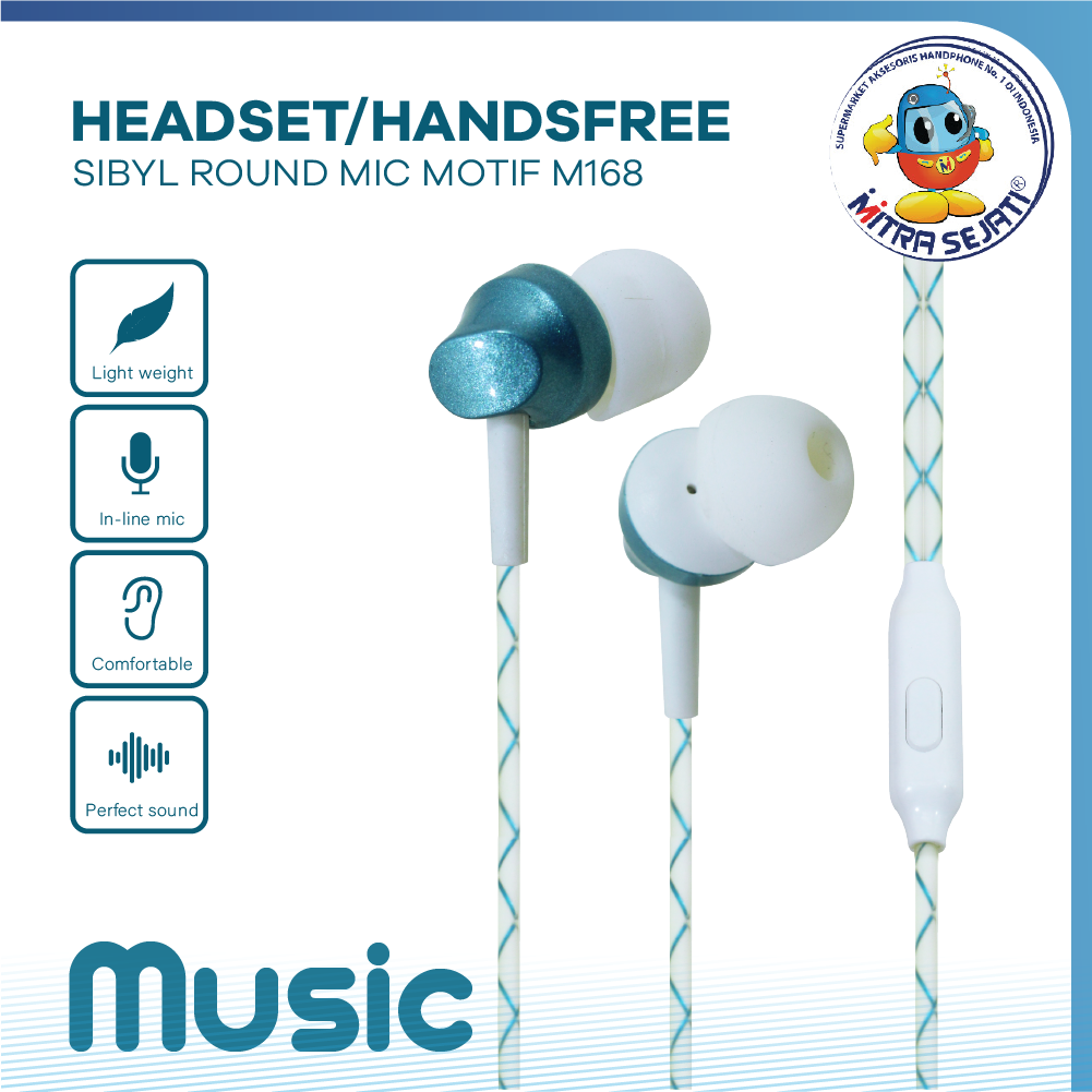 Headset Handsfree Music Sibyl Round Mic Motif M168-AHFMSRM168