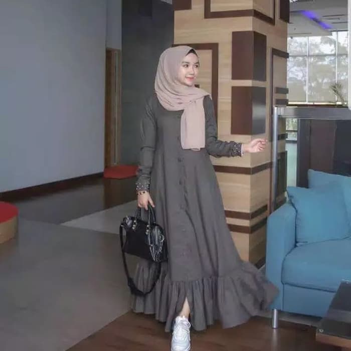 Baju Muslim Modern FEBRIYA MAXY Bahan MOSSCRAPE APLIKASI MUTIARA Gamis Wanita Murah Gamis Wanita Remaja Kekinian Gamis Wanita Modern 2020