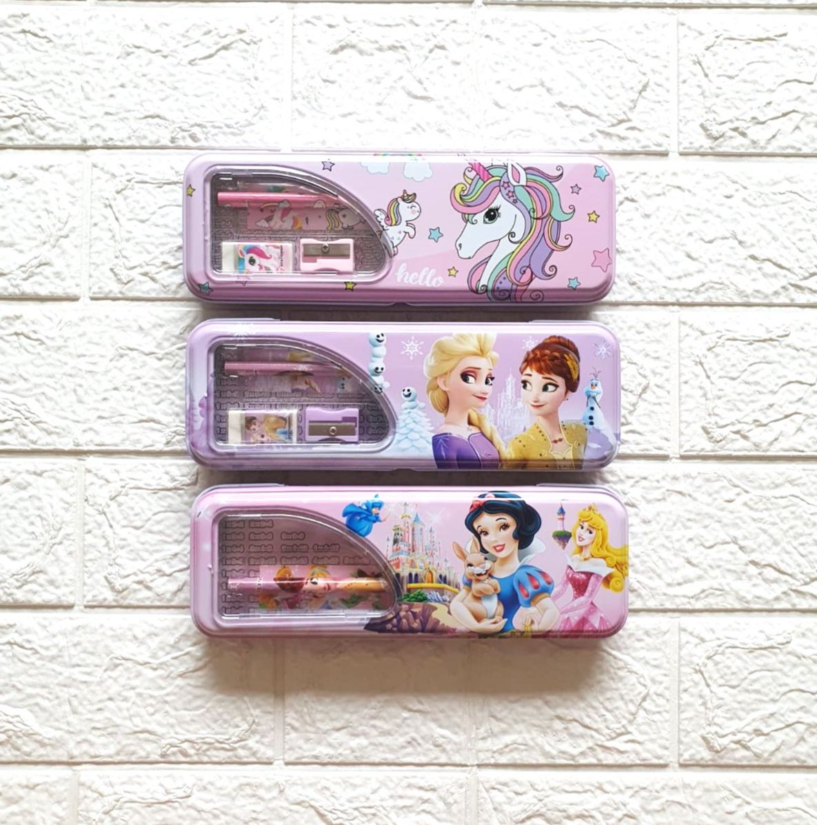 Kotak Pensil Kaleng Set 2 Susun B-728 / Pencil Case/Tempat Pensil Set Lengkap