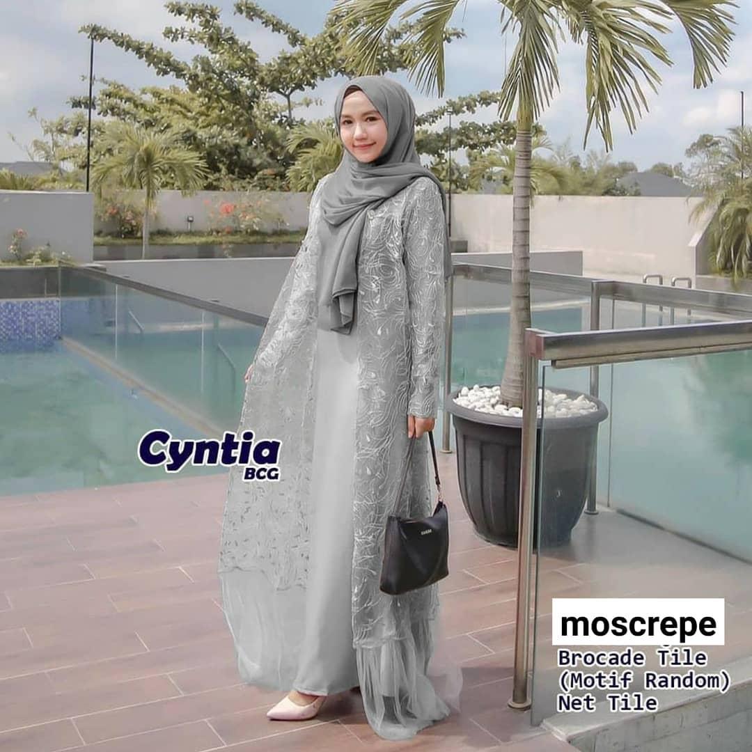 Baju Muslim Modern CYNTIA DRESS MOSSCRAPE MIX BRUKAT Gamis Wanita Terbaru 2020 Gamis Brukat Kekinian Gaamis Termurah