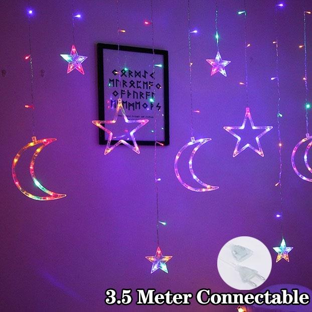 Lampu Tirai Besar Hias LED Motif Bulan Bintang Star Moon Hati Kamar Ramadhan Idhul fitri 4m Dekorasi