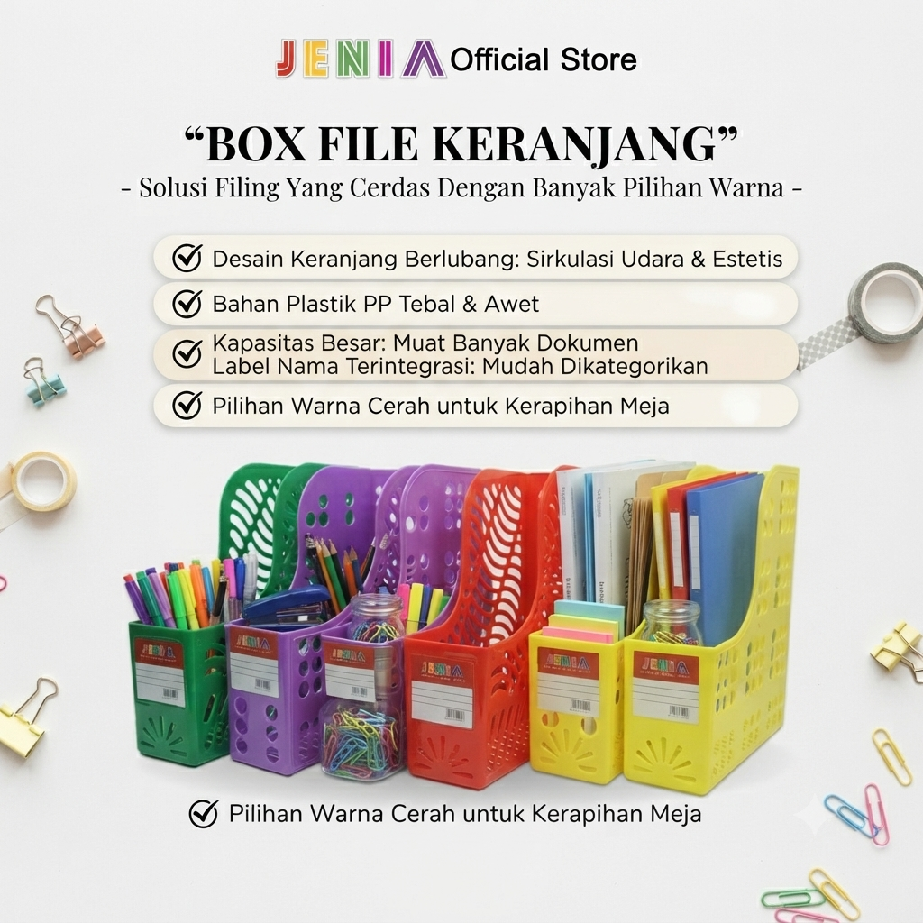 BOX FILE KERANJANG (Bahan Plastik | Ukuran : 29x24x8 cm) | Container Folder - Tempat Dokumen Kantor / Sekolah Warna-Warni