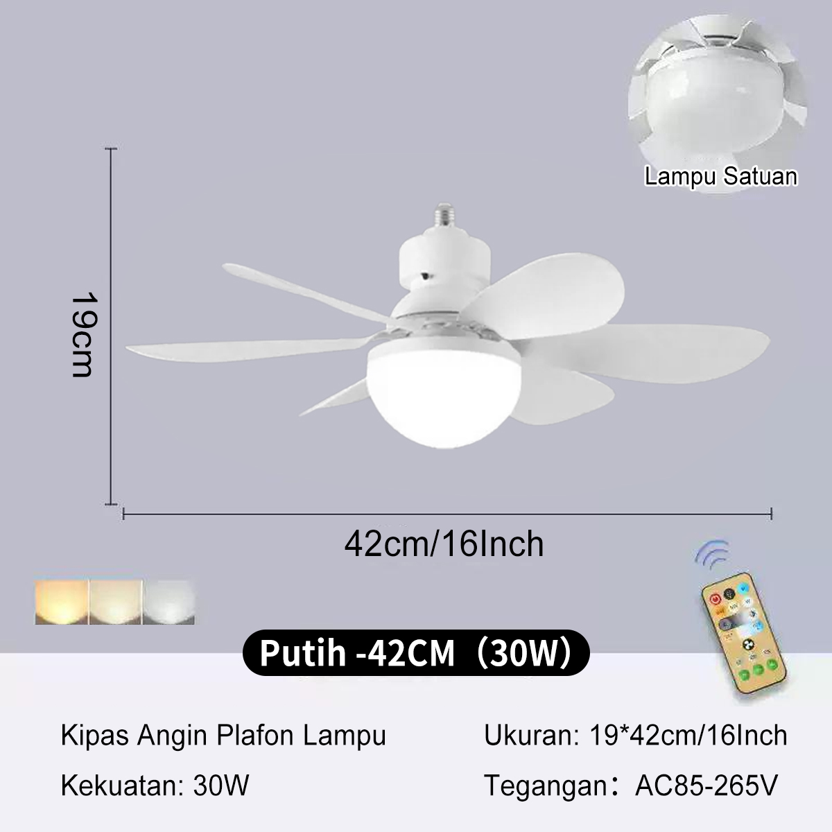 Lampu Kipas Langit-langit LED E27 dengan Remote Kipas Angin Gantung + Lampu Kipas Multifungsi