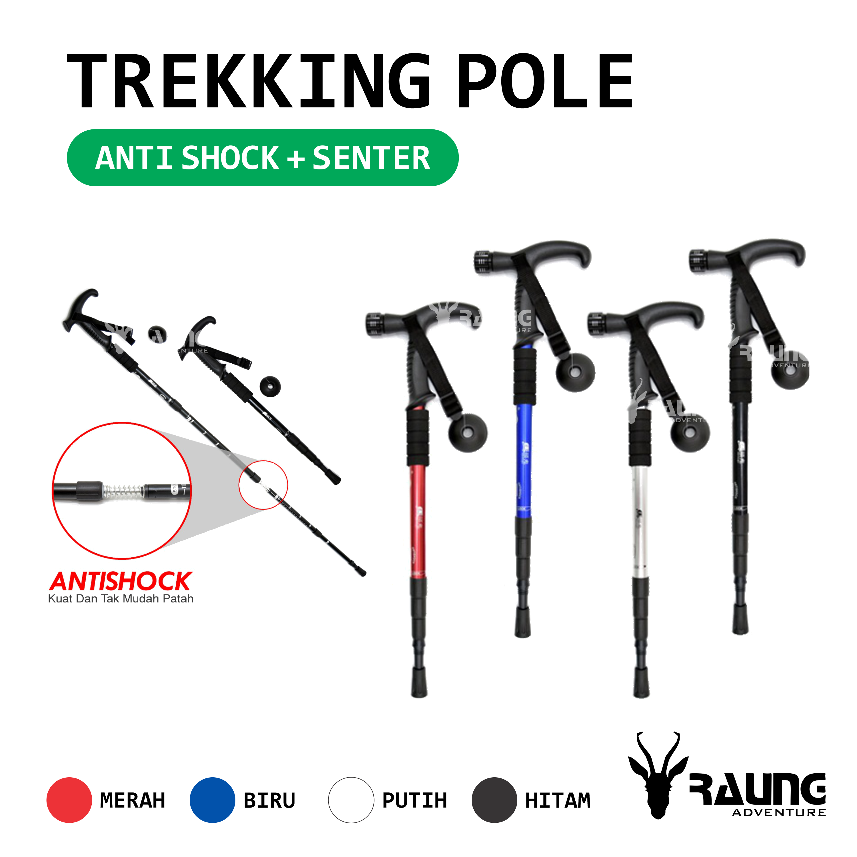 RAUNG ADVENTURE Trekking Pole / Tracking Pole / Tongkat Pendaki / Tongkat Gunung / Tongkat Hikking - Anti Shock + Senter tongkat pendaki hiking trekking tracking pole terbaik bahan aluminium ultralight aluminum alloy alpenstock telescopic teleskopik alpenstocks pole – 7075 – kiospedia