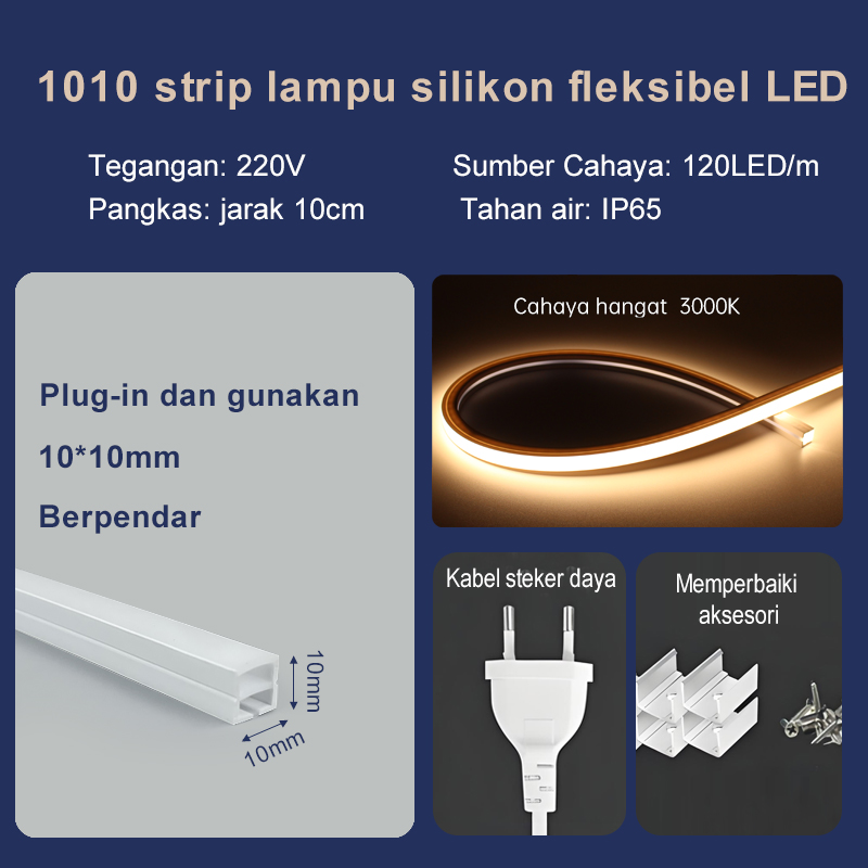 220V Silicone Tube Pelindung LED IP67 | Flexible 10*10mm Waterproof Strip Lampu LED Indoor/Outdoor