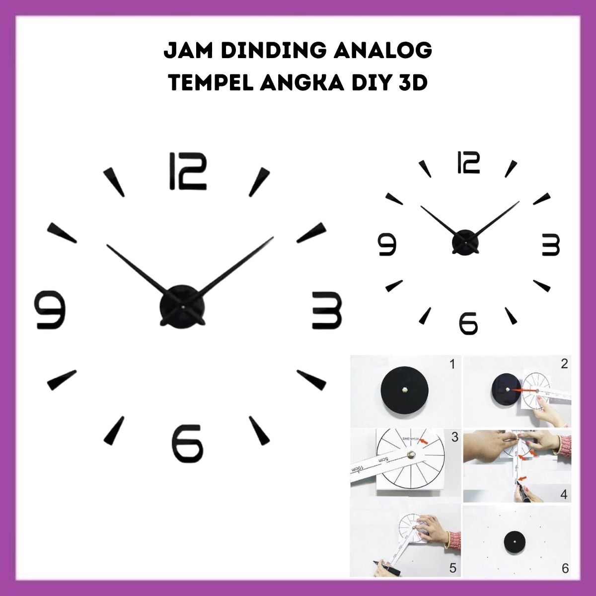 Jam Dinding Tempel DIY Analog 3D / Giant Wall Clock Modern Dekorasi Hiasan Ruang Tamu Kamar Estetik