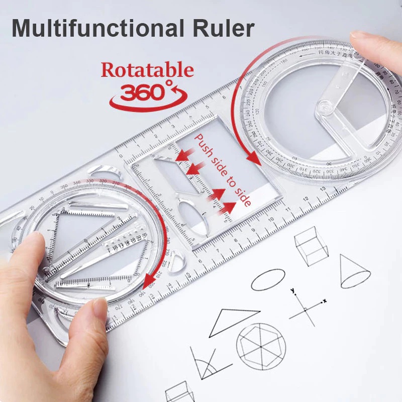 Penggaris Busur 360 Derajat Penggaris Geometri Matematika Protractor Ruler Multifungsi - SC