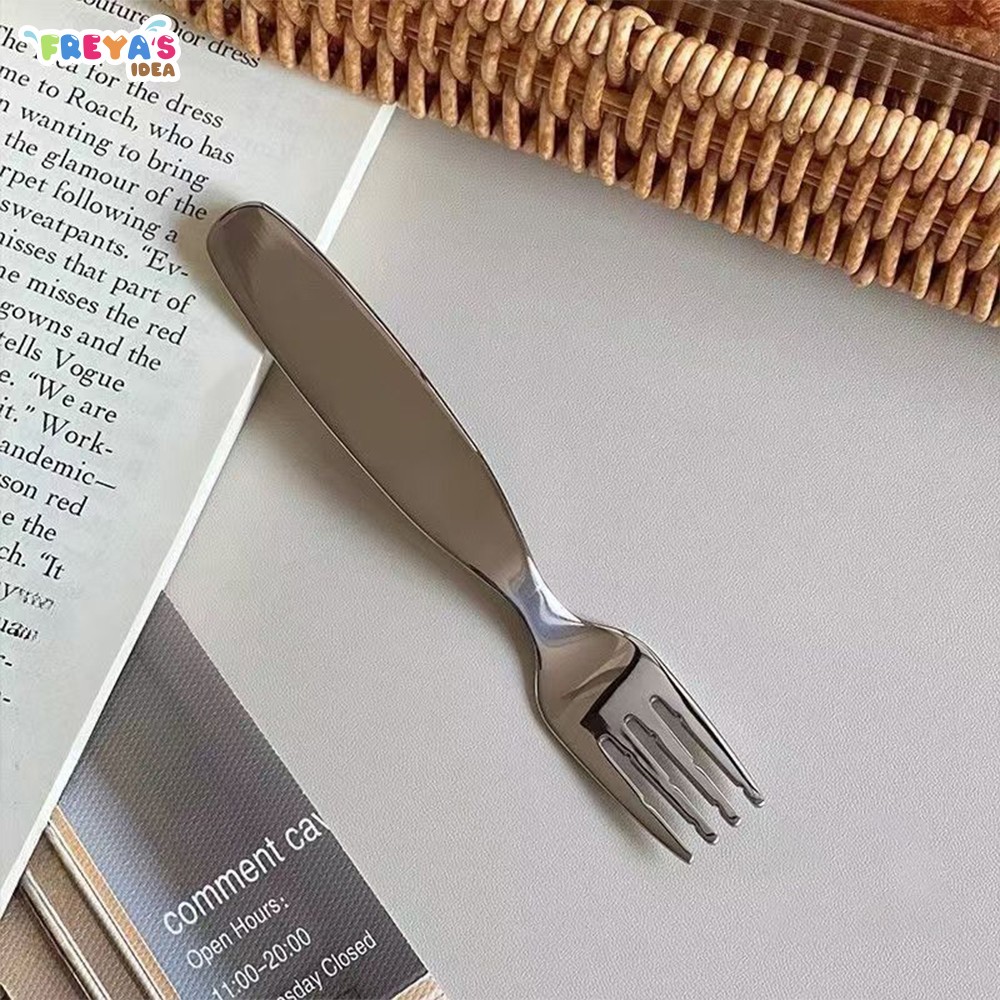 FR-C1404 Sendok Garpu Makan Anak Stainless Pegangan Pendek Sendok Makanan Penutup Anti Karat