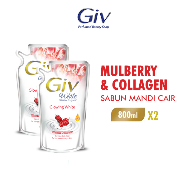 [Paket isi 2] Giv White Sabun Mandi Cair Mulberry & Collagen Pouch 800ml