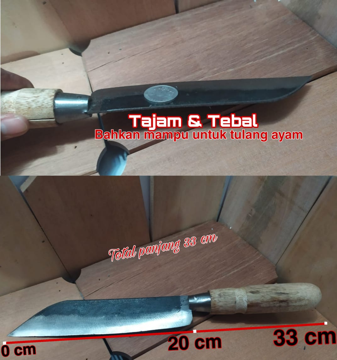 pisau baja tradisional pemotong daging cincang sayur tulang ayam kuat dan tajam bilah 19 cm gagang kayu pisau baja tradisional pemotong daging cincang sayur tulang ayam kuat tajam bilah 19 cm gagang kayu