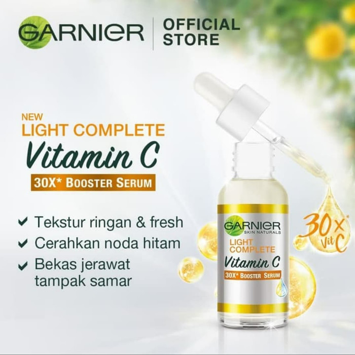Garnier Light Complete Vitamin C 30x Booster Serum 30 ml - Serum Vitamin C -Serum Pencerah Wajah Seketika