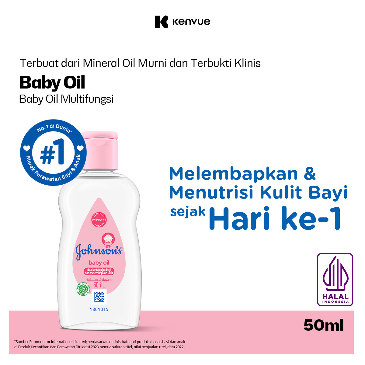 JOHNSONS BABY Oil 50ml - Oil bayi ideal untuk pijat bayi multifungsi melembapkan lembut