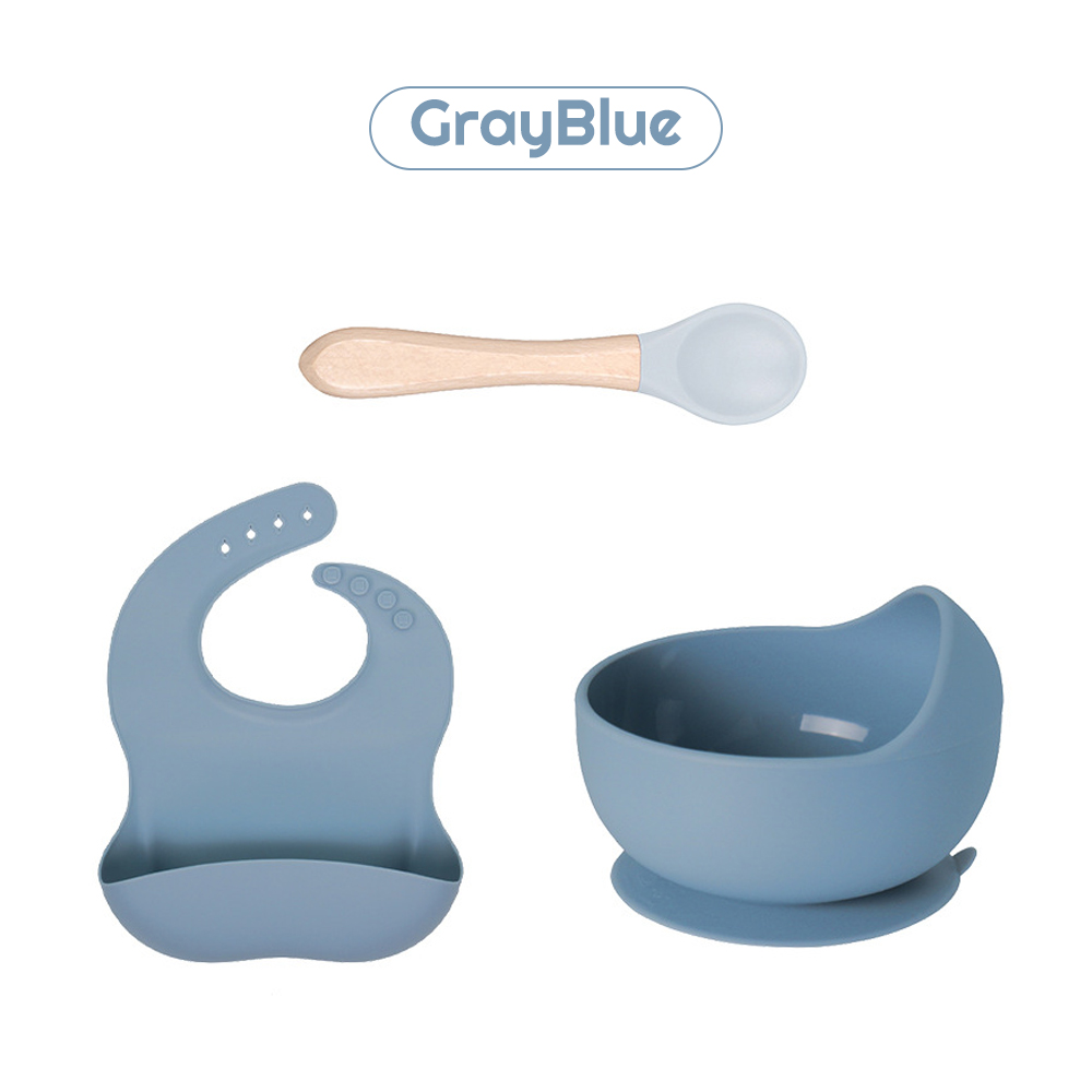 Mumystation 3PCS Peralatan Makan Bayi Silikon Celemek Makan Bayi Mangkok Makan Bayi Anak Hampers Newborn Baby Feeding Set