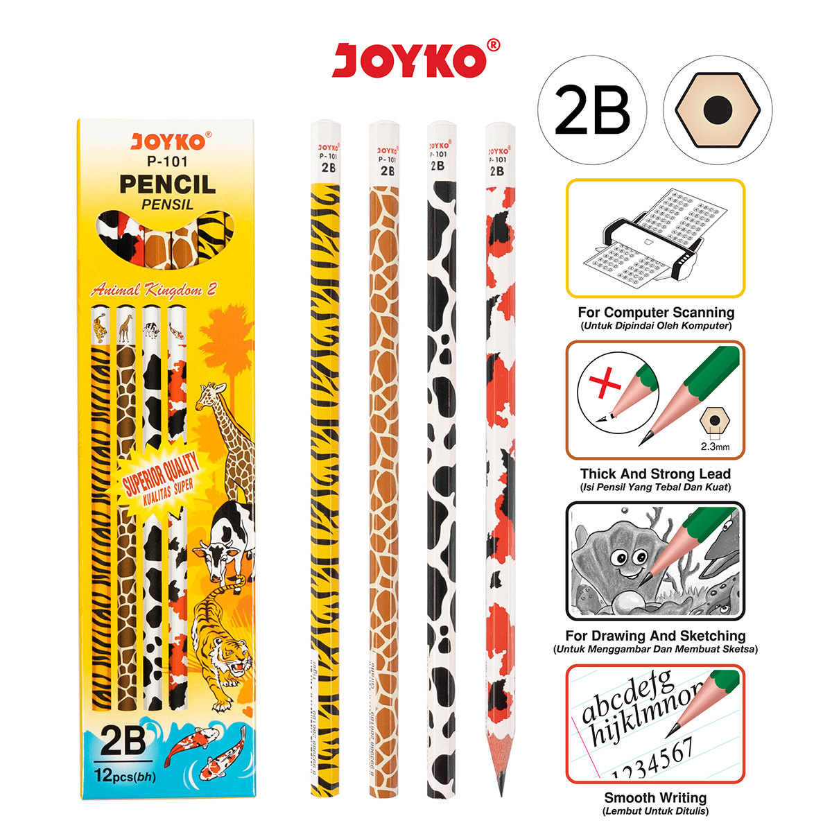 Pencil Pensil Joyko P-101 2B Animal Kingdom 2 1 BOX 12 PCS