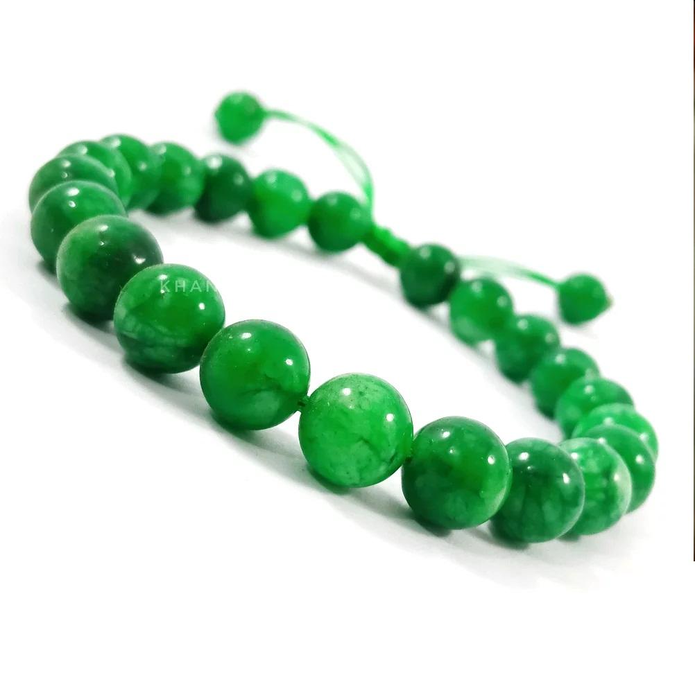 Gelang Batu Natural Green Jade Diameter 8 Mm Model Tali Serut Bisa Untuk Pria Dan Wanita
