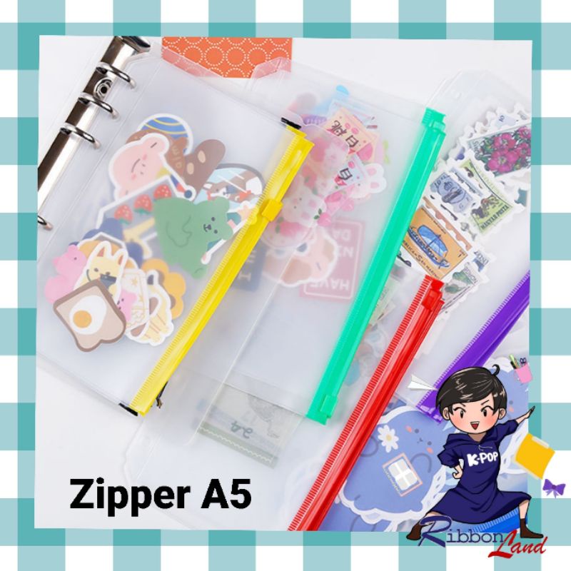 ( 5 lbr ) A5 Kantong Serbaguna Pouch Zipper Ziplock Warna Binder 6 Ring
