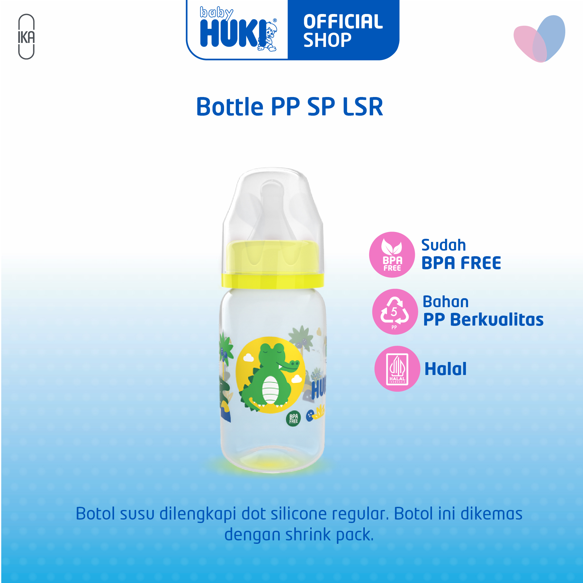 BABY HUKI Botol PP 120 ml/ Botol Susu dengan Dot Silikon Reguler