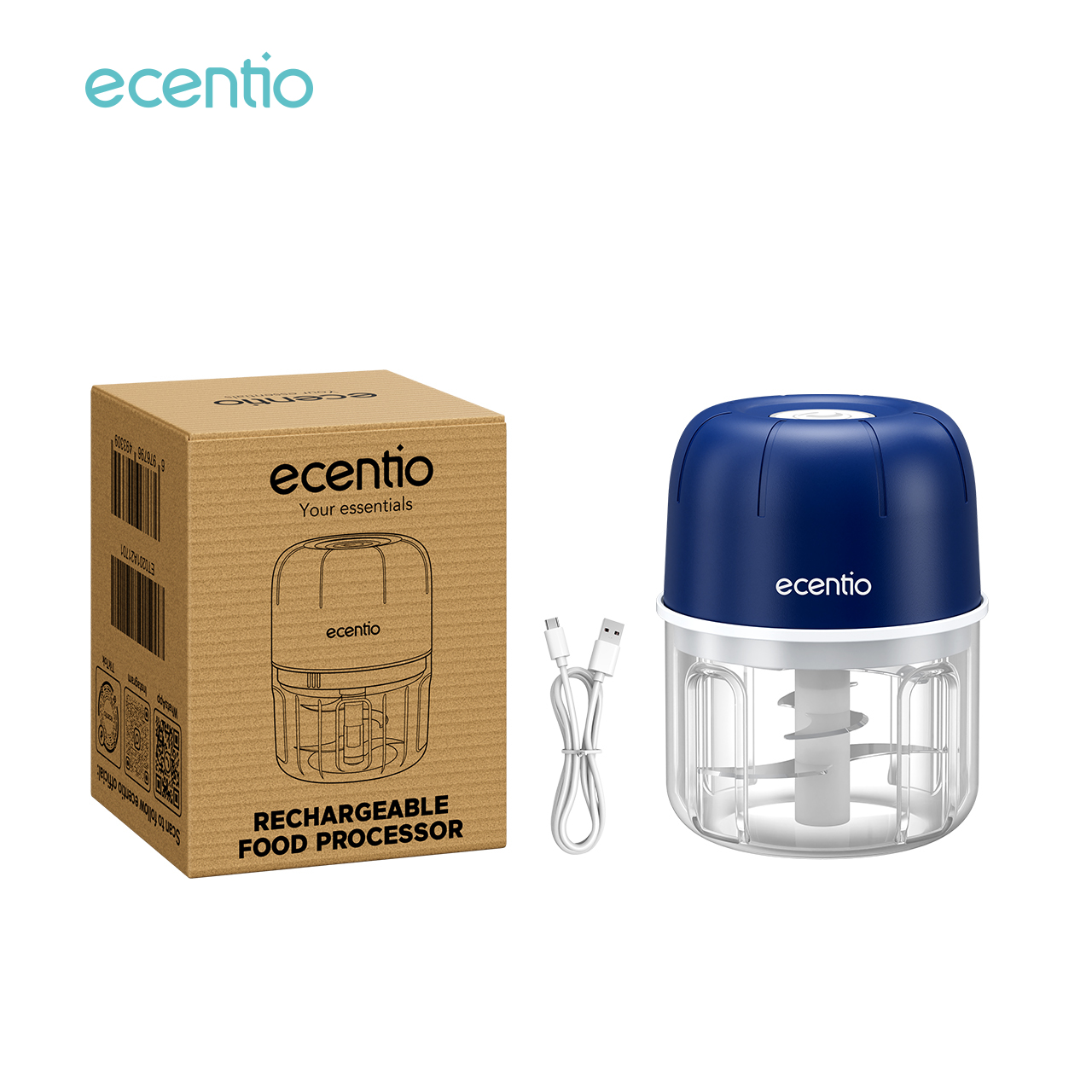 【5k voucher】ecentio Mini Chopper Blender Portable 6 bilah pisau Bumbu kapsul Alat Penggiling daging penggiling daging mpasi bayi Food Processor kecil Dapur perabotan 304 stainless steel den gan kaca tebal