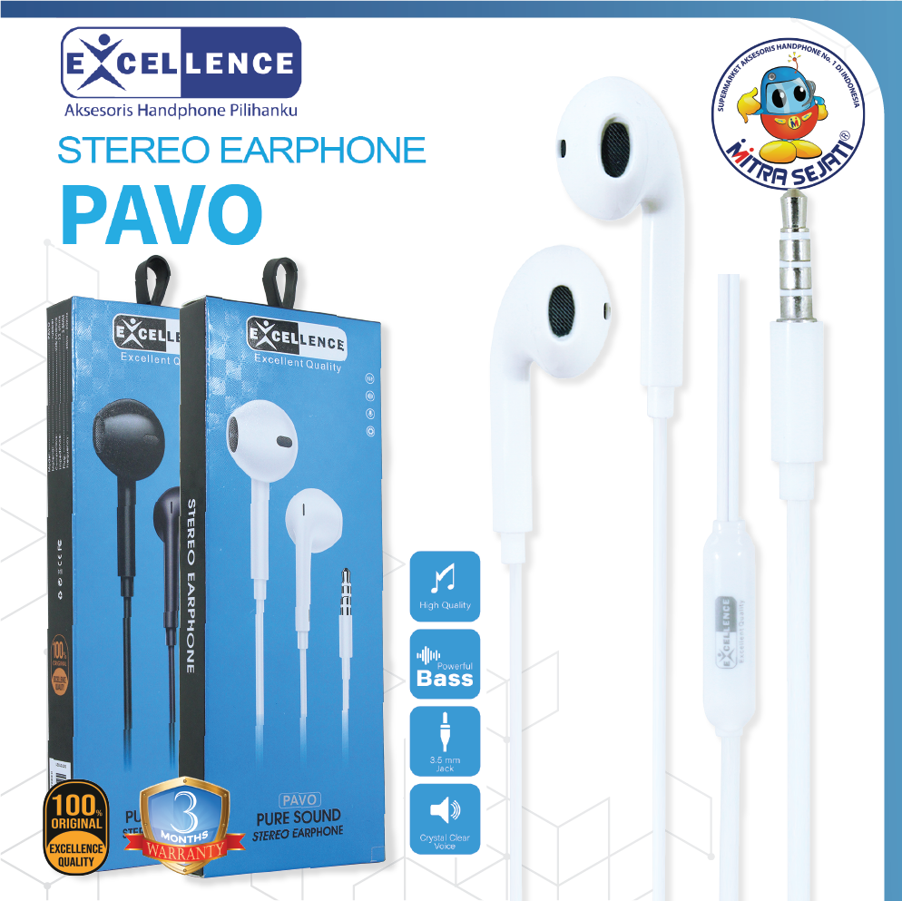 Earphone Handsfree Headset Headphone Excellence Stereo Pavo-AHFUNPAVE