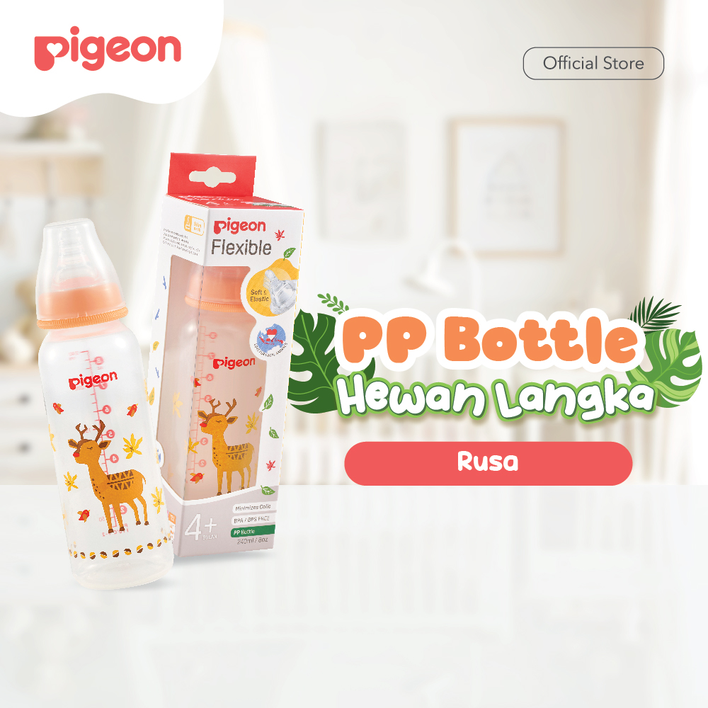 PIGEON Botol Slim Neck PP RP 240ml Hewan Langka w/S-Type Nipple Dot | Pilih Variasi | Botol Susu Bayi | Anti Kolik | Nipple Dot Size M