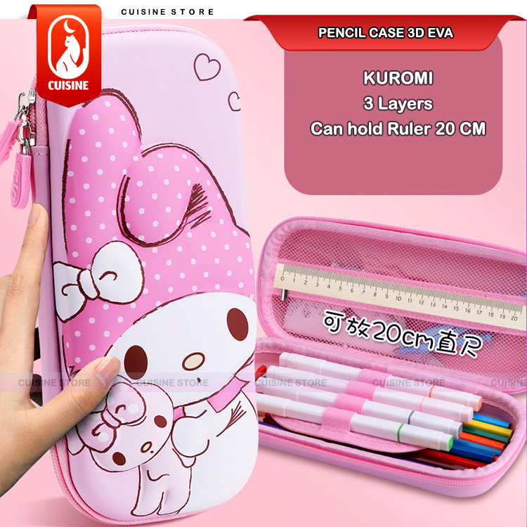 Kotak Pensil 3D Timbul EVA Kuromi Sanrio 23 CM Tempat Pensil Pulpen anak Sekolah Kualitas Bagus