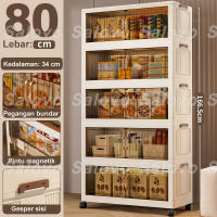 SALVO 50/60CM Tahan Lembablemari Plastik Pakaian Bayi Organizer Hemat Ruang Katrol Senyap Anti Debu Penyimpanan Serbaguna Lemari Susun Lemari Penyimpanan Wardrobe Organisers