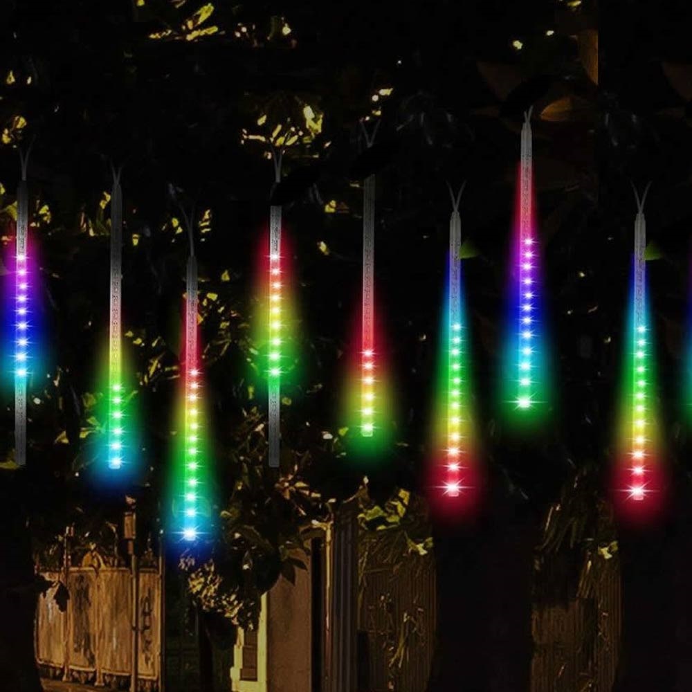 Lampu Meteor LED Warna-Warni 8 Batang / Lampu Hujan Merah-Putih RGB Jatuh Salju Taman Hias